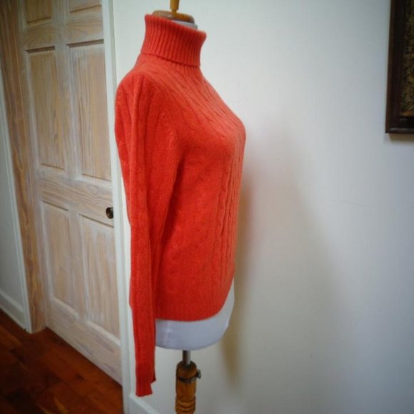 VGUC GRACE CASHMERE Mandarine 100% Cashmere Turtleneck Cableknit Sweater Size M - Picture 3 of 7